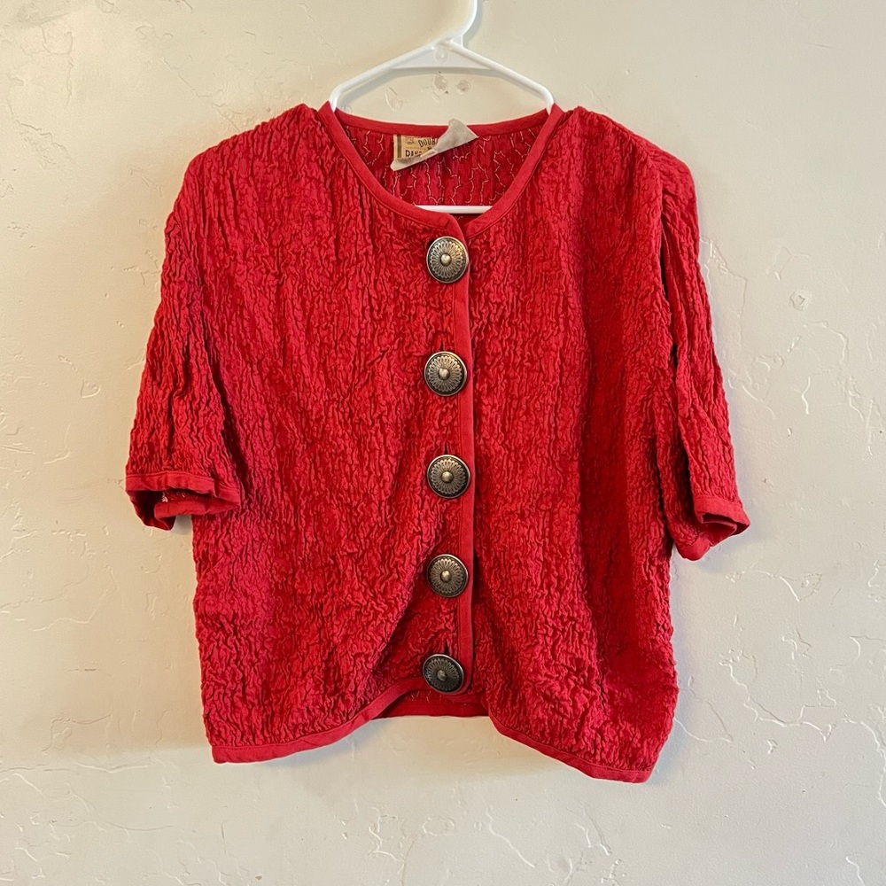 Double D Ranch Red Textured Short Sleeve Button Down Jacket Large